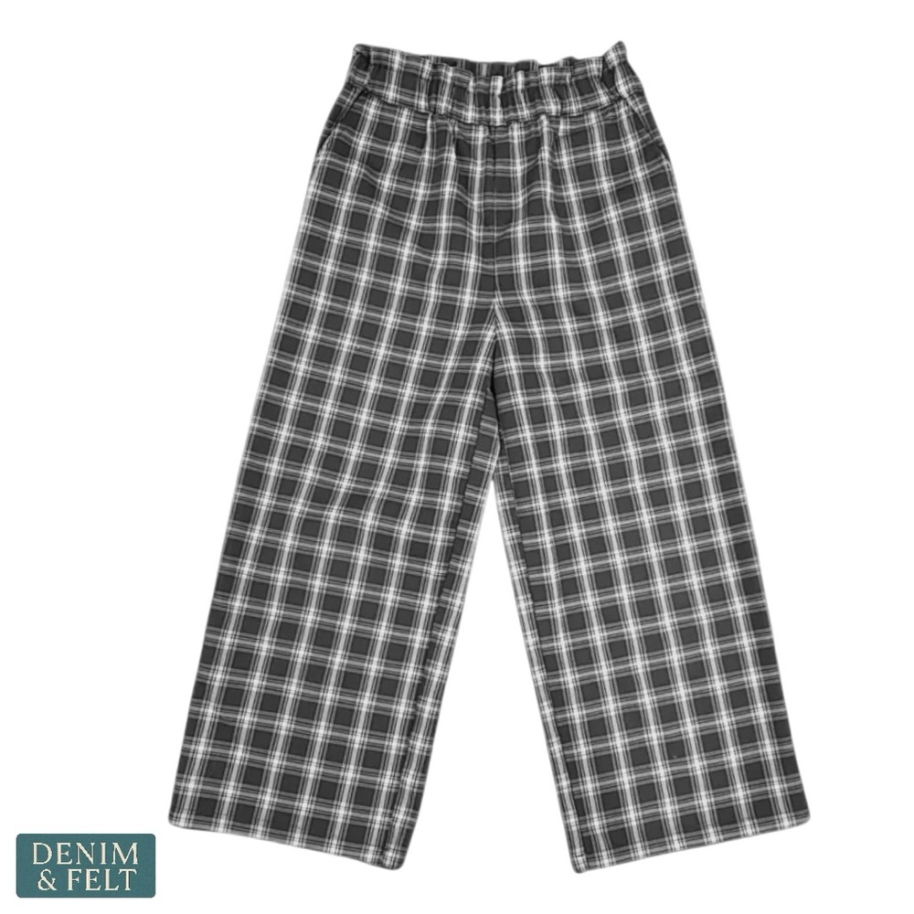 Open‎ Edit Kids Plaid Wide-Leg Pants Gray/White Size 6 Elastic Waist Casual